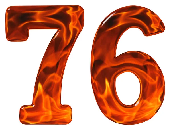 76, sjuttio sex, siffra, imitation glas och en flammande eld, är — Stockfoto