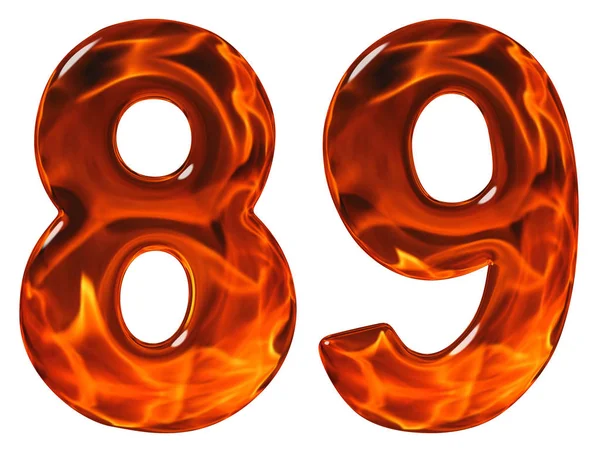 89, oitenta e nove, numeral, imitação de vidro e um incêndio ardente, é — Fotografia de Stock