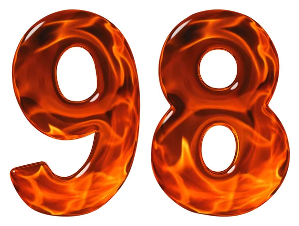 98, nittio åtta, siffra, imitation glas och en flammande eld, jag — Stockfoto
