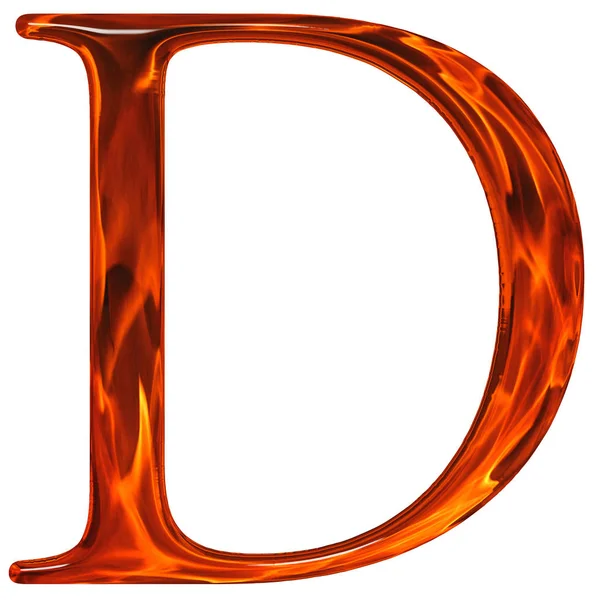 Uppercase letter D - the extruded of glass with pattern flame, i — Stock Photo, Image