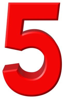 Rakamı 5, 5, beyaz arka plan üzerinde 3d render izole