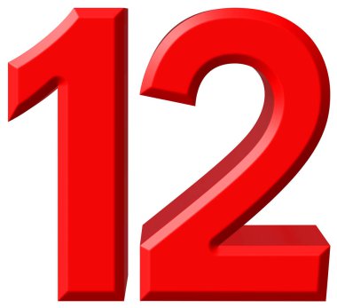 Rakamı 12, on iki, beyaz arka plan üzerinde 3d render izole
