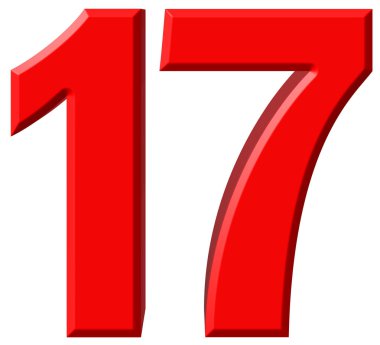 Rakamı 17, on yedi, beyaz arka plan üzerinde 3d render izole