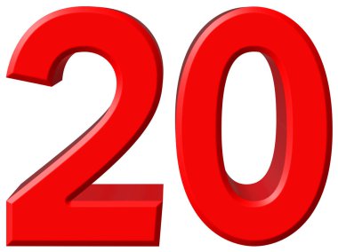 Rakamı 20, yirmi, beyaz arka plan üzerinde 3d render izole