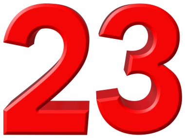 Beyaz arka plan üzerinde 3d rende izole rakamı 23, yirmi üç,