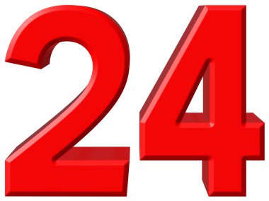 Beyaz arka plan üzerinde 3d render izole rakamı 24, yirmi dört,