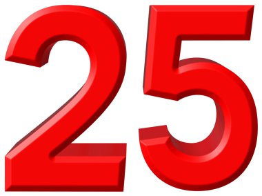 Beyaz arka plan üzerinde 3d render izole rakamı 25, yirmi beş,