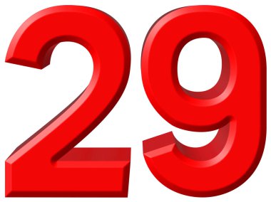 Beyaz arka plan üzerinde 3d render izole rakamı 29, yirmi dokuz,