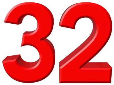 Beyaz arka plan üzerinde 3d render izole rakamı 32, otuz iki,
