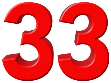 Beyaz arka plan üzerinde 3d rende izole rakamı 33, otuz üç,