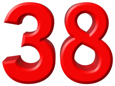 Beyaz arka plan üzerinde 3d rende izole rakamı 38, otuz sekiz,