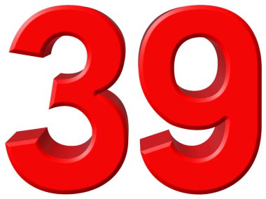 Beyaz arka plan üzerinde 3d render izole rakamı 39, otuz dokuz,