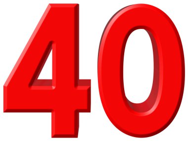 Rakamı 40, kırk, beyaz arka plan üzerinde 3d render izole