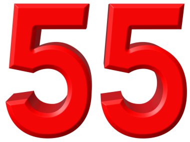 Beyaz arka plan üzerinde 3d render izole rakamı 55, elli beş,