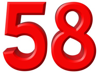 Beyaz arka plan üzerinde 3d render izole rakamı 58, elli sekiz,