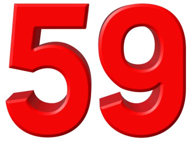 Beyaz arka plan üzerinde 3d render izole rakamı 59, elli dokuz,