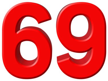 Beyaz arka plan üzerinde 3d render izole rakamı 69, Altmış dokuz,