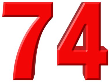 Beyaz arka plan üzerinde 3d rende izole rakamı 74, yetmiş dört,