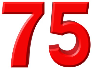 Beyaz arka plan üzerinde 3d rende izole rakamı 75, yetmiş beş,