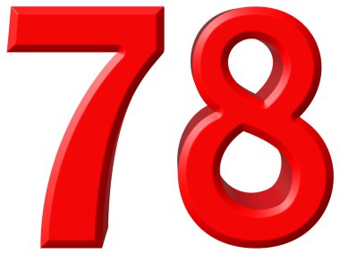 Beyaz arka plan üzerinde 3d izole rakamı 78, yetmiş sekiz, parçalamak