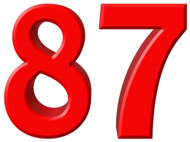 Beyaz arka plan üzerinde 3d render izole rakamı 87, seksen yedi