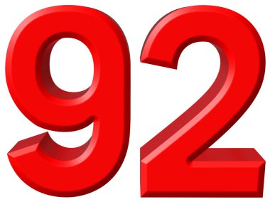 Rakamı 92, doksan iki, beyaz arka plan üzerinde 3d render izole