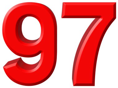 Rakamı beyaz arka plan üzerinde 3d rende izole 97, doksan yedi,