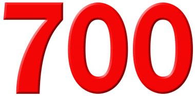 Beyaz arka plan üzerinde 3d ren izole rakamı 700, yedi yüz,