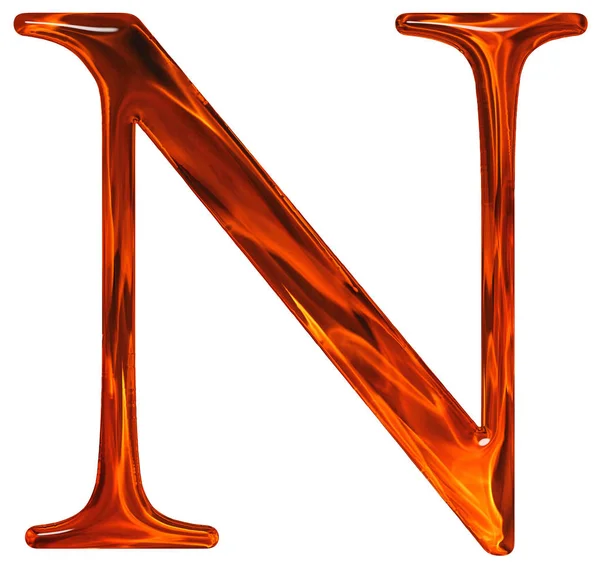 Uppercase letter N - the extruded of glass with pattern flame, i — Stock Photo, Image