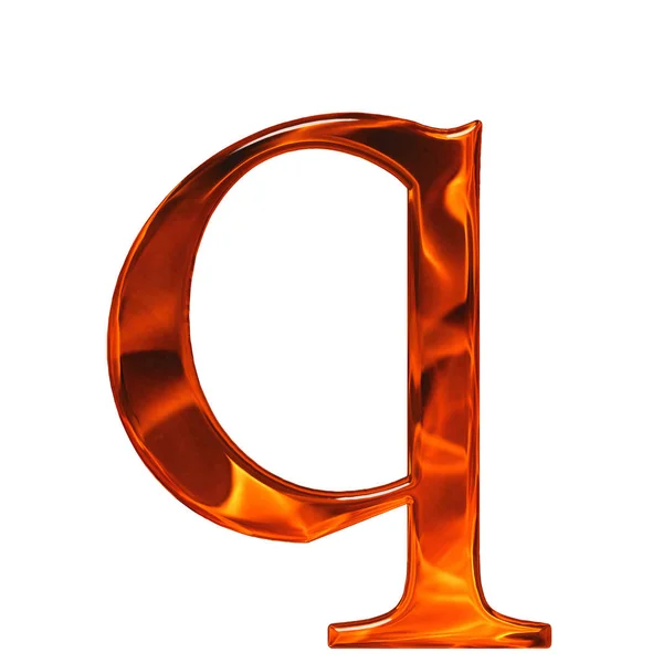Gemena bokstaven q - den extruderade av glas med mönster flamma, jag — Stockfoto