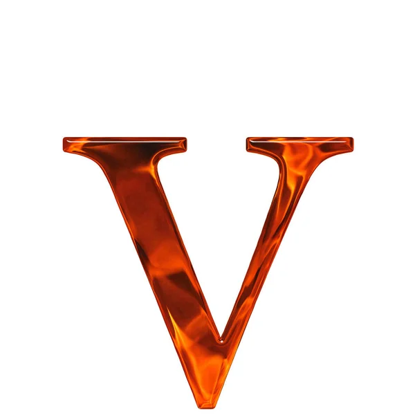 Lowercase letter v - the extruded of glass with pattern flame, i — Stock Photo, Image