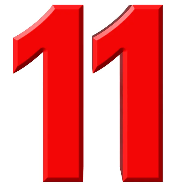Номер 11, одиннадцать, выделен на белом фоне, 3d рендеринг — стоковое фото