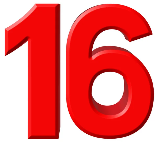 Numeral 16, dezesseis, isolado em fundo branco, renderização 3d — Fotografia de Stock