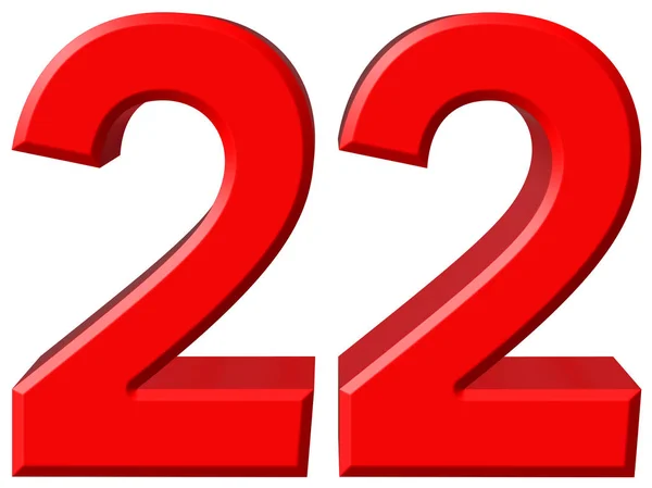 Числа 22, 22, выделены на белом фоне, 3d рендеринг — стоковое фото