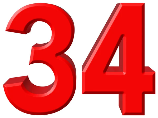 Numeral 34, trinta e quatro, isolado em fundo branco, renderização 3d — Fotografia de Stock