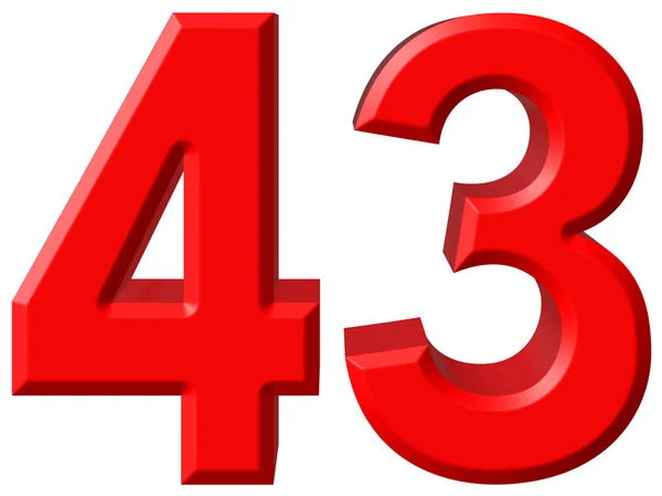 Numeral 43, quarenta e três, isolado em fundo branco, renderização 3d — Fotografia de Stock