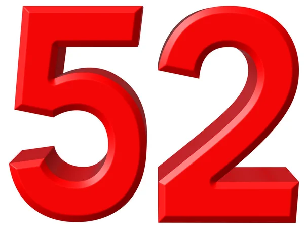 Numeral 52, cinquenta e dois, isolado em fundo branco, renderização 3d — Fotografia de Stock