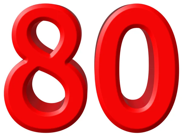 Numeral 80, oitenta, isolado em fundo branco, renderização 3d — Fotografia de Stock