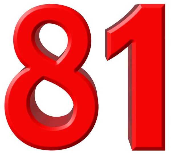 Numeral 81, oitenta e um, isolado em fundo branco, renderização 3d — Fotografia de Stock