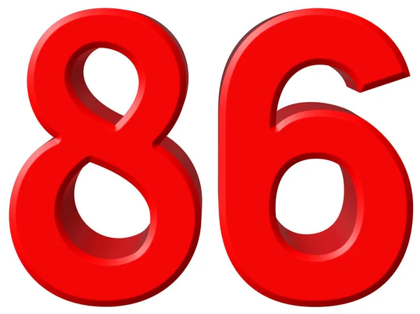 Siffran 86, åttiosex isolerad på vit bakgrund, 3d render — Stockfoto