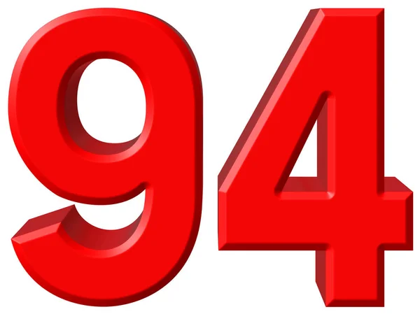 Cijfer 94, vier van de negentig, geïsoleerd op een witte achtergrond, 3d render — Stockfoto