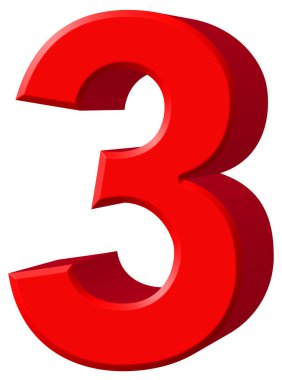 Rakamı 3, üç, beyaz arka plan üzerinde 3d render izole