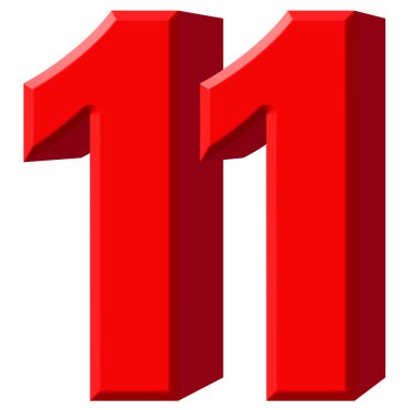 Rakamı 11, onbir, beyaz arka plan üzerinde 3d render izole