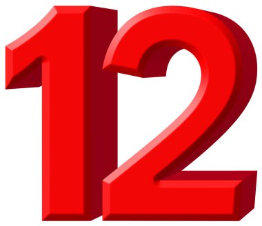 Rakamı 12, on iki, beyaz arka plan üzerinde 3d render izole