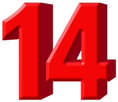 Rakamı 14, on dört, beyaz arka plan üzerinde 3d render izole