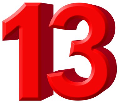 Rakamı 13, 13, beyaz arka plan üzerinde 3d render izole
