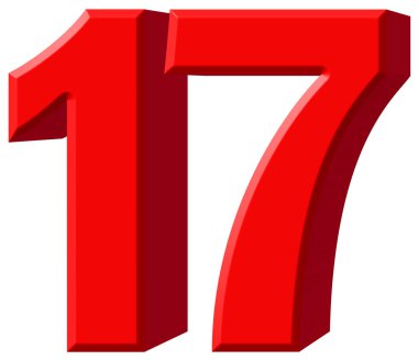 Rakamı 17, on yedi, beyaz arka plan üzerinde 3d render izole