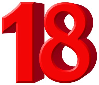 Rakamı 18, on sekiz, beyaz arka plan üzerinde 3d render izole