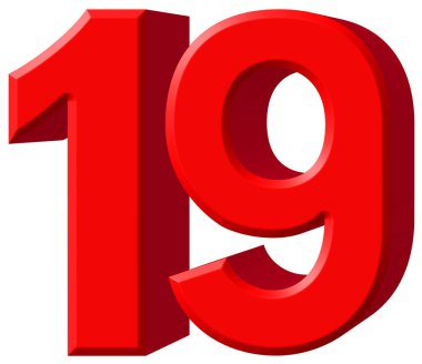 Rakamı 19, on dokuz, beyaz arka plan üzerinde 3d render izole