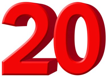Rakamı 20, yirmi, beyaz arka plan üzerinde 3d render izole